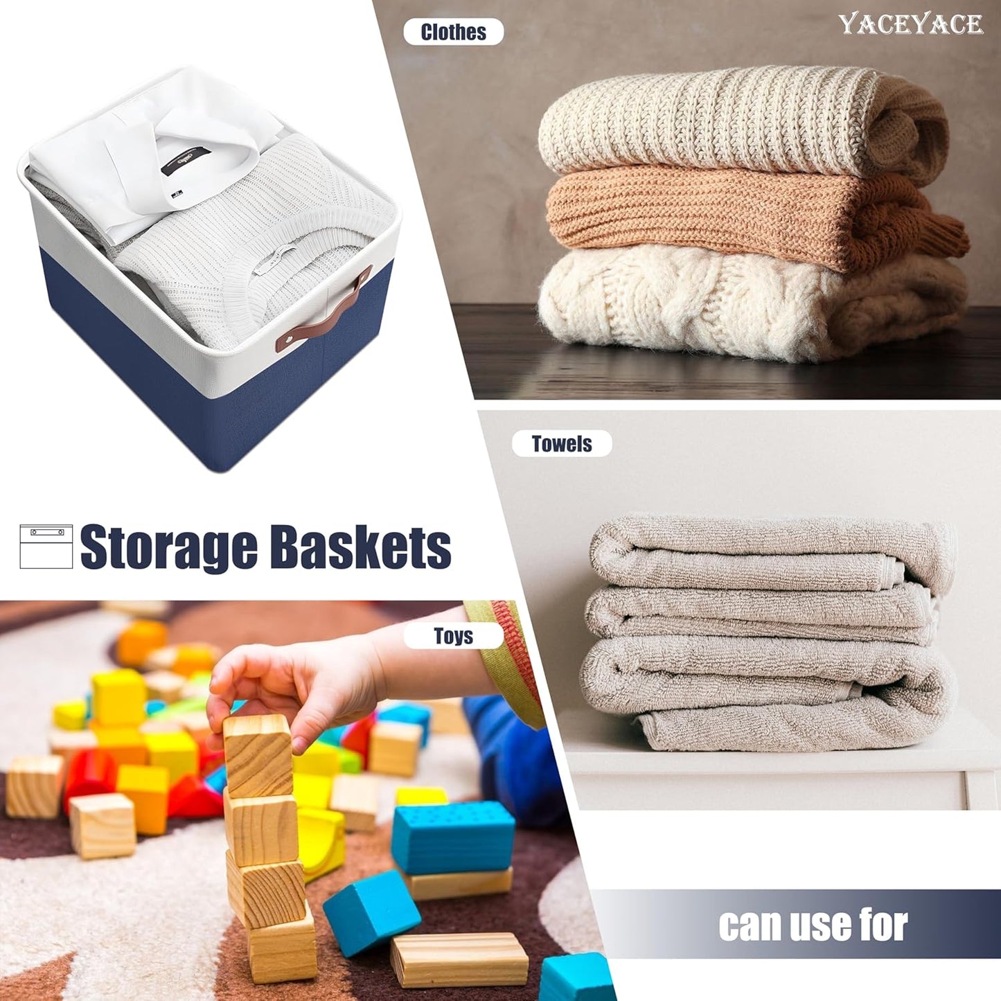Basket for Blankets, 4 Pack 15"x11"x9.5" Linen Fabric Storage Bins for Shelves, Foldable Baskets for Cloth, Toy, Home Organizing, Decorative