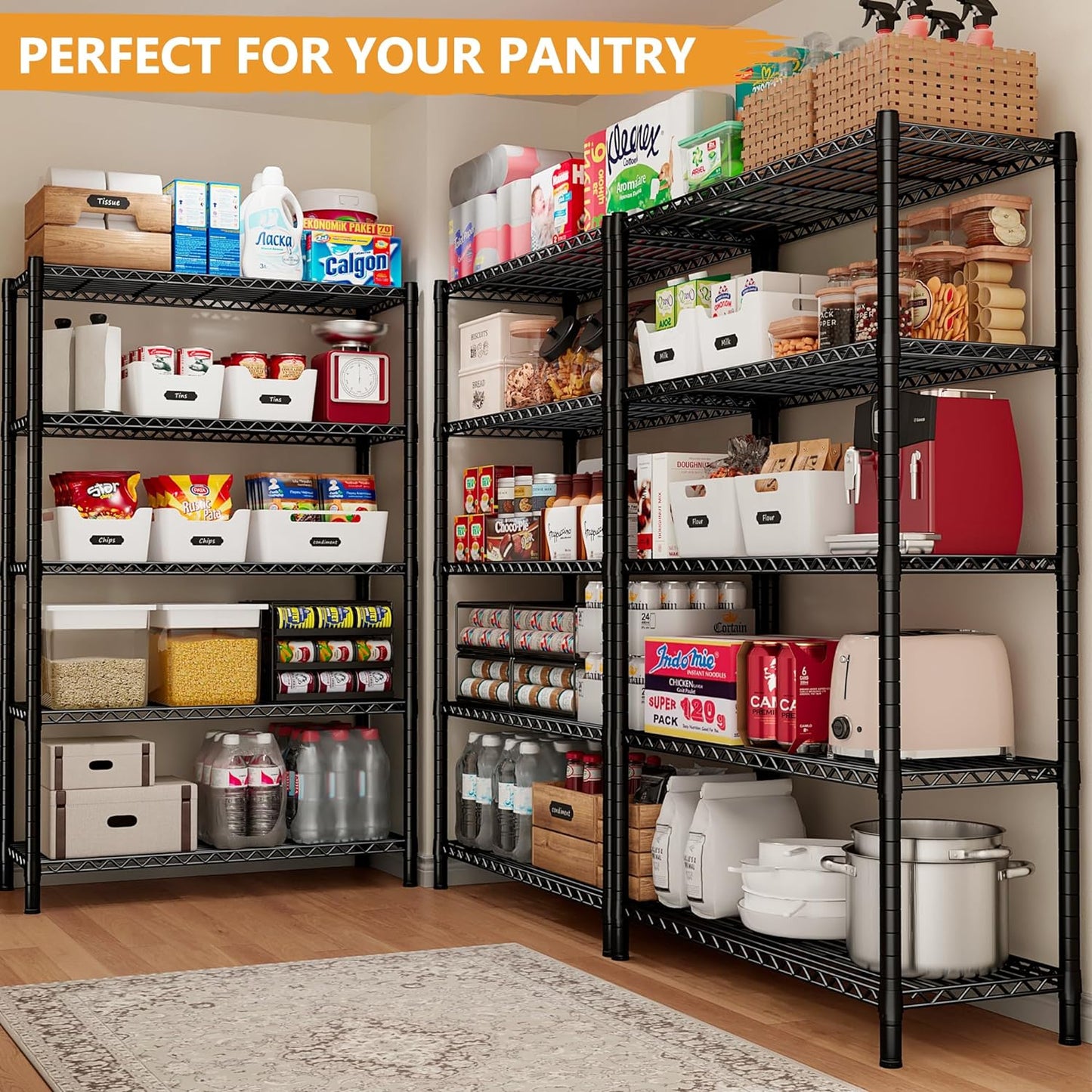 REIBII 5 Shelf Metal Shelving 72''H Storage Shelves Steel Wire Shelving for Storage Adjustable Garage Shelving Heavy Duty Shelves Storage Rack Pantry Shelves Kitchen Office Shelf,72''H X36''W X14''D