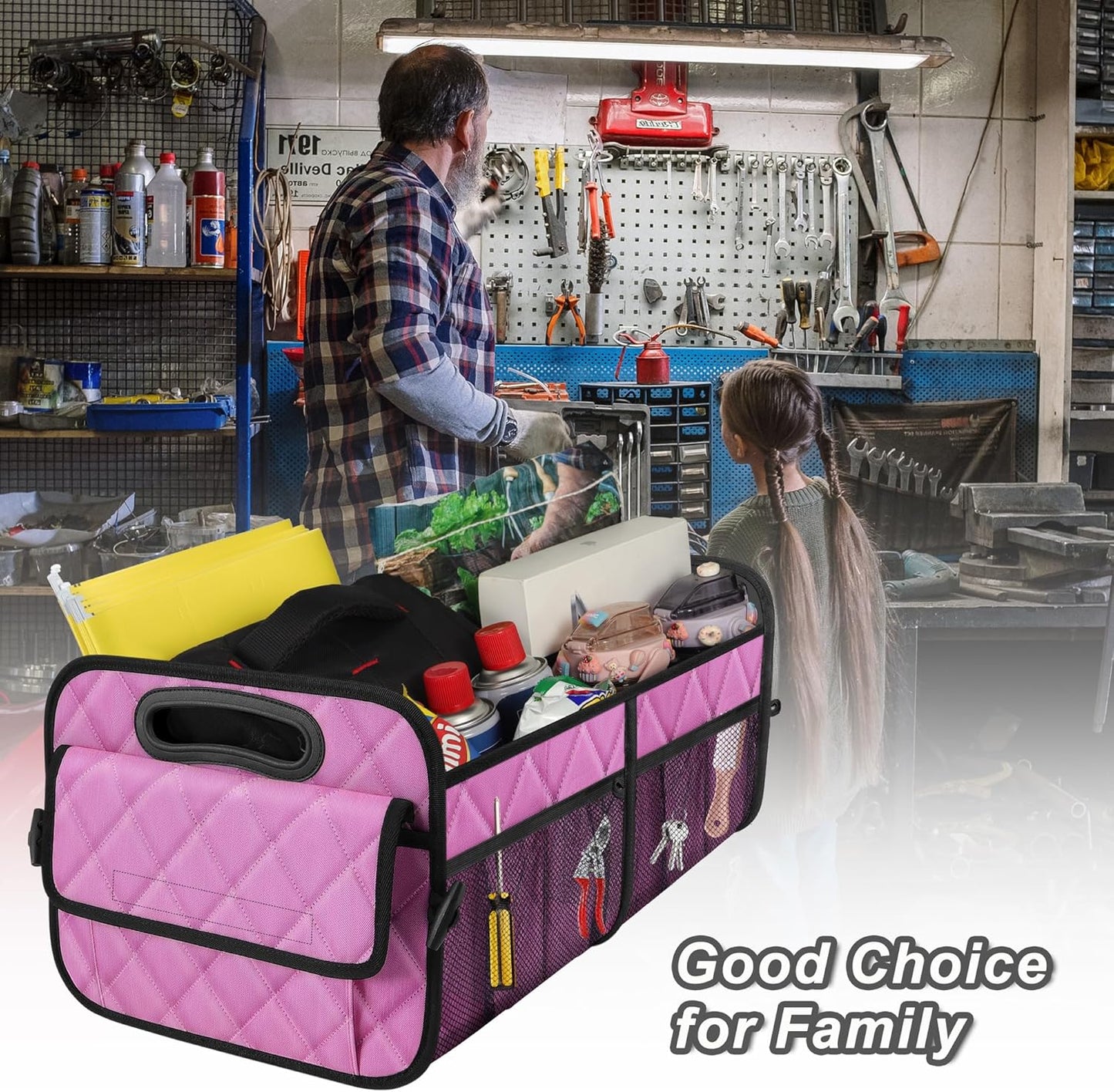 Deosk Car Trunk Organizer for SUV, Car Organizers and Storage with 6 Pocket, Car Accessories for Women/Men 50L Waterproof Polyester Trunk Organizer(Medium,Pink)