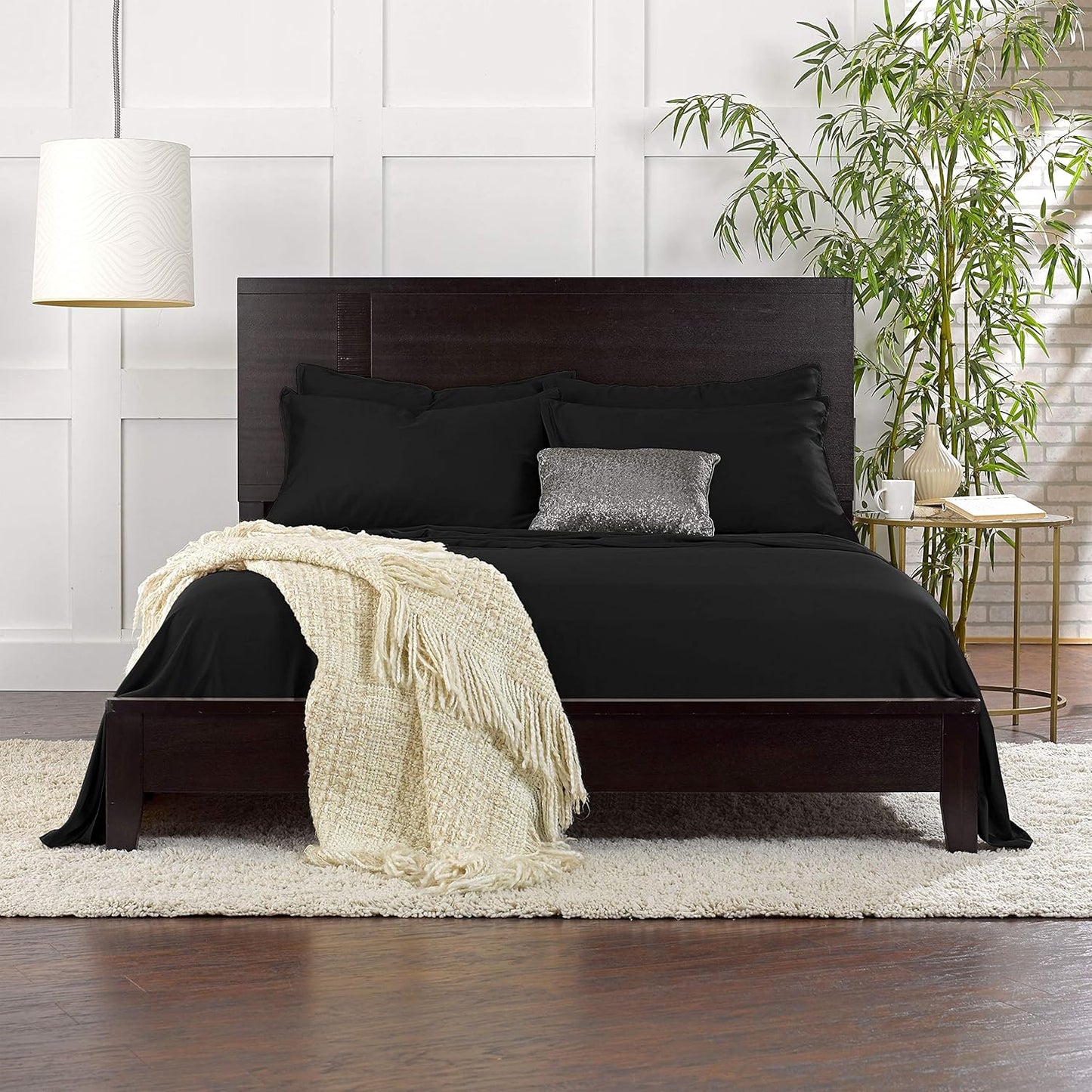 Queen Pillowcases by Pure Bamboo, Genuine 100% Organic Viscose Derived from Bamboo, Luxuriously Soft & Cooling, Double Stitching, Envelope Closure (2 Queen Pillowcases, Black)