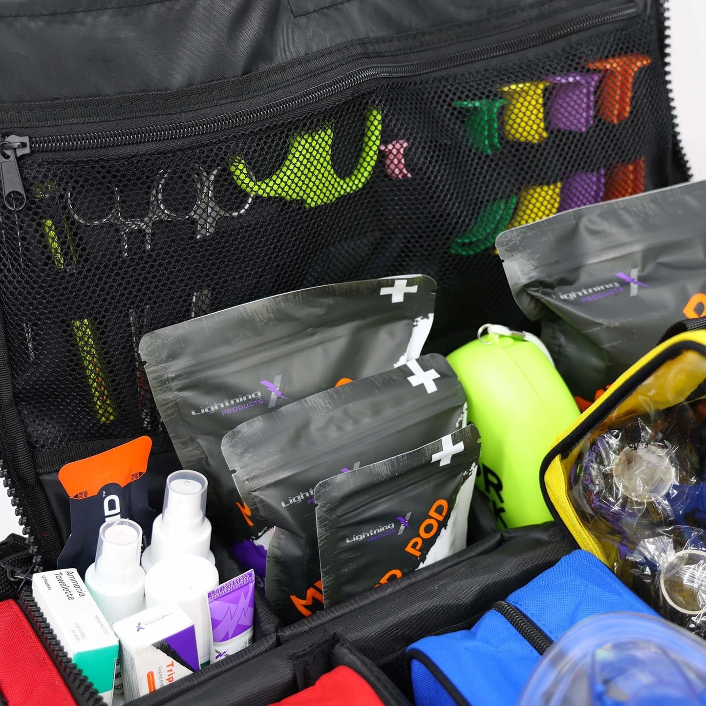 Lightning X Fully Stocked X-Tuff Modular Oxygen Trauma Bag w/Removable Organizer Pouches for EMS/EMT + First Responder - Red