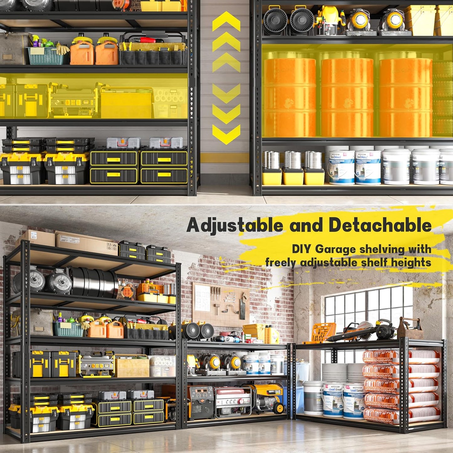 48" W Garage Shelving Heavy Duty 2800LBS Garage Storage Shelves, 5 Tier Adjustable Metal Shelving Unit Utility Rack Shelf for Warehouse, Pantry, Closet, Kitchen 72" H x 48" W x 18" D, Black