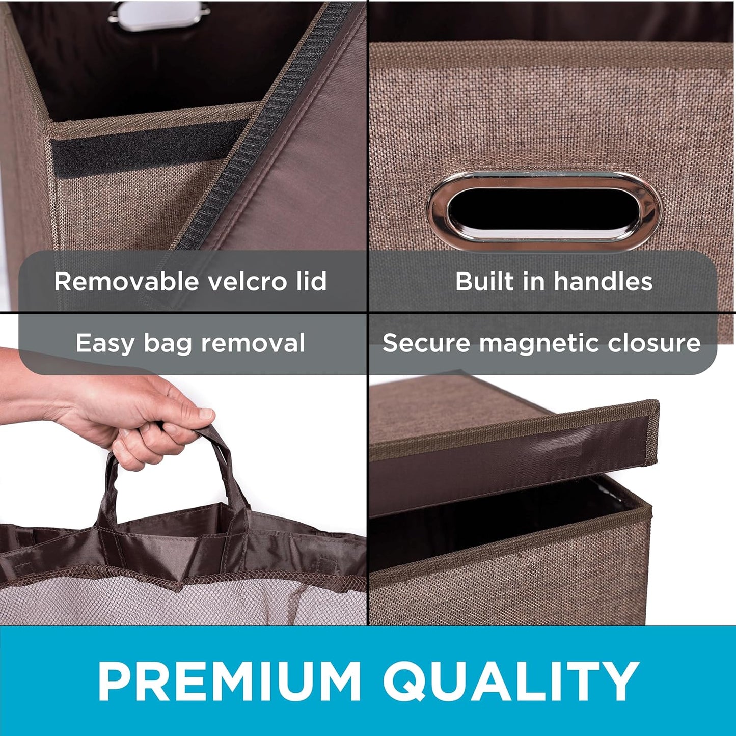 BIRDROCK HOME Single Laundry Hamper with Lid and Removable Liner | Linen | Easily Transport Laundry | Foldable Hamper | Cut Out Handles