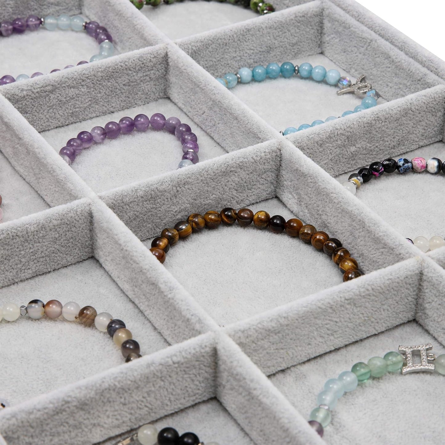 Juvale Velvet Stackable Jewelry Organizer Tray - 12-Grid Bracelet Holder & Ring Organizer - Velvet Jewelry Tray with Soft Compartments - Bracelet Holder Drawer Fits Standard Drawers - 14 x 9.5 In Gray