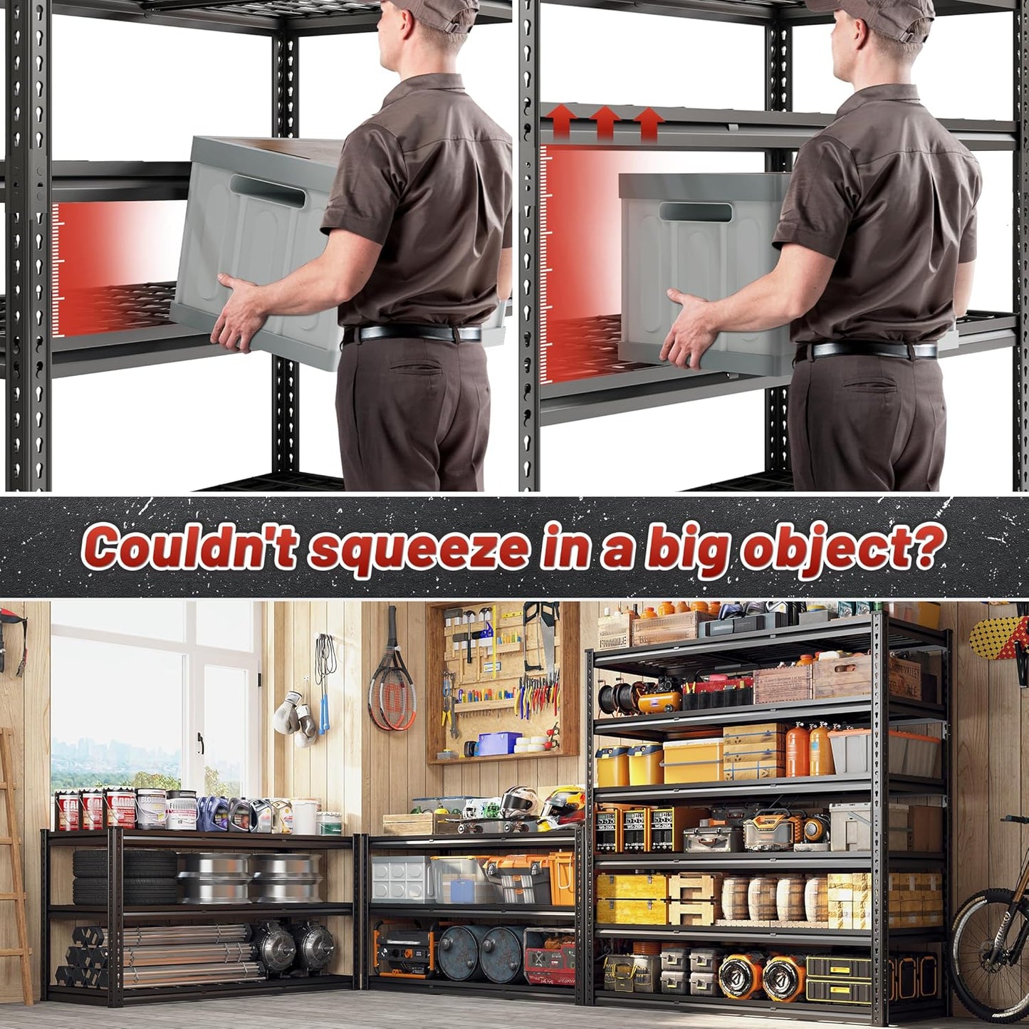 REIBII 3600LBS Garage Shelving 78" H Storage Shelves Heavy Duty 6-Tier Adjustable Matel Shelving Easy Assembly Storage Shelf for Garage Basement Warehouse Pantry, 48" W X 24" D X 78" H