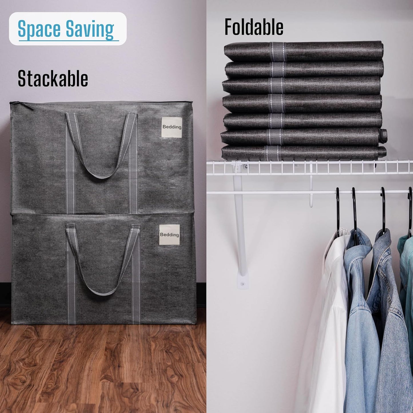 VENO 2 Pack Moving Bags and Large Christmas Storage Bins with lids. Alternative to Moving Boxes, Packing Supplies for College. Extra Large Heavy Duty Totes for Packaging (Dark Gray, 2 Pack)