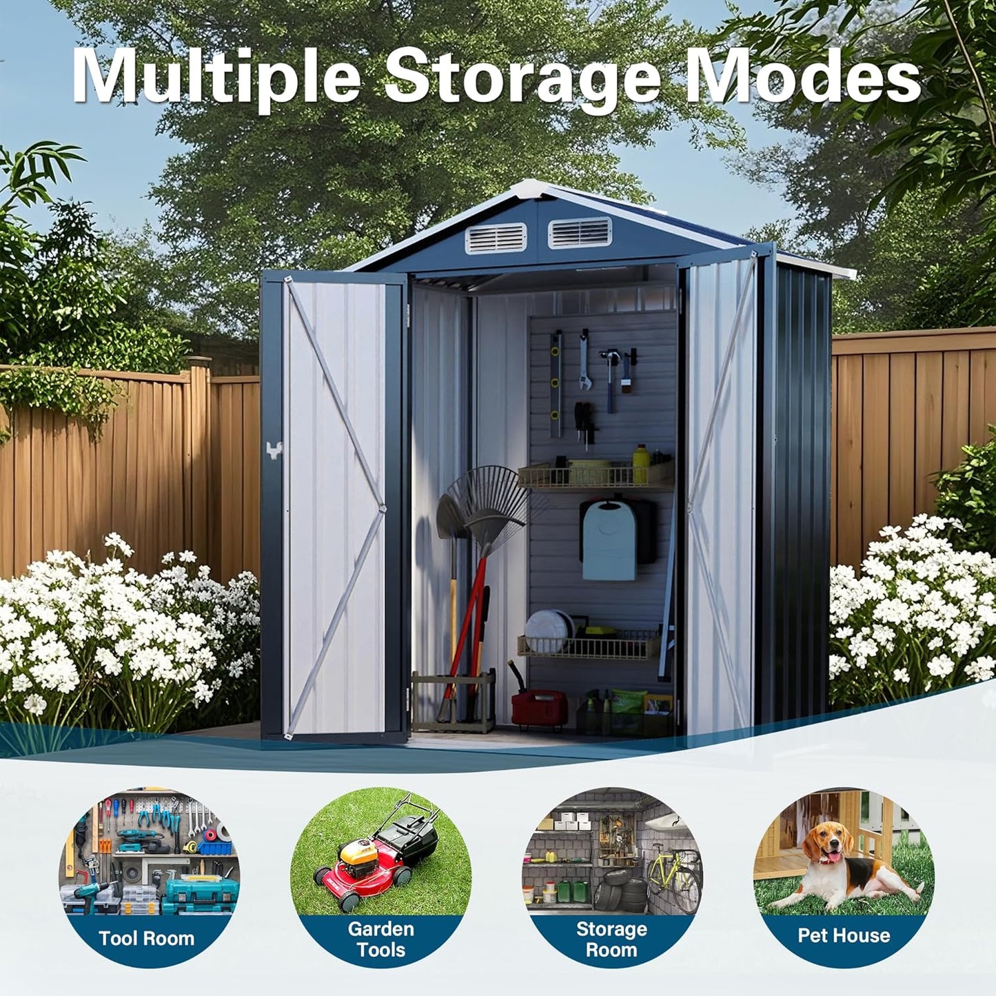 Metal Storage Shed, 5X3 FT Lockable Outdoor Tool Shed with Air Vent, Galvanized Steel Garden Shed for Backyard, Patio, Garden, Bike Storage or Outdoor Use, Grey