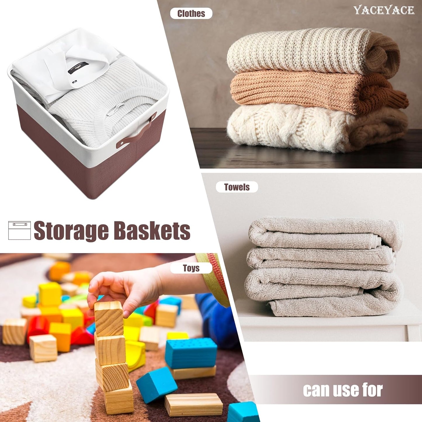 Storage Baskets for Shelves, 4 Pack Storage Bins for Cloth,Toy, Linen Fabric Foldable Basket with Handles, Home Organizing, Decorative