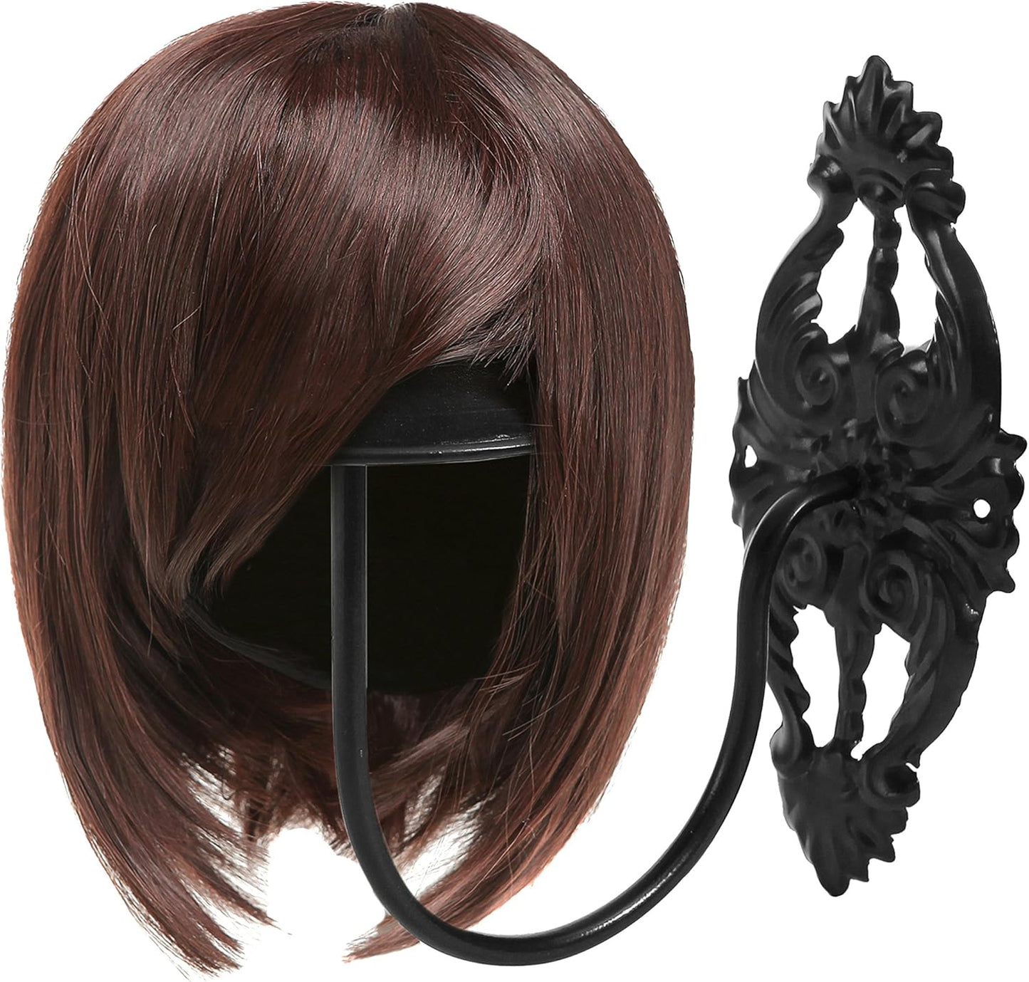 MyGift Set of 2 Wall-Mounted Black Metal Hat & Wig Display Racks