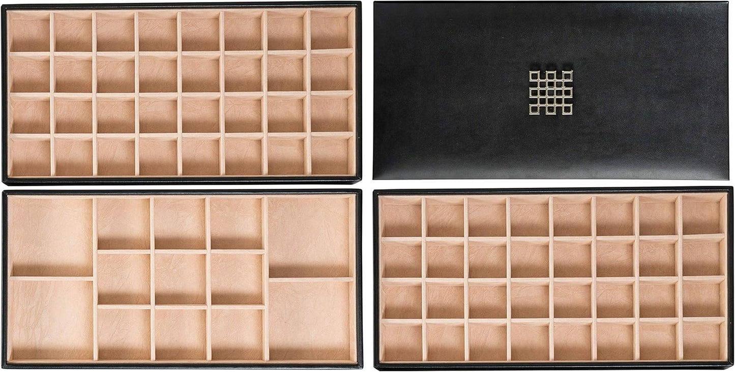 Glenor Co Earring Organizer Tray - 3 Large Stackable Trays with Lid -77 Slot Classic Jewelry Storage Display Case for Drawer or Dresser - Holder for Earring Ring Necklace or Cufflinks