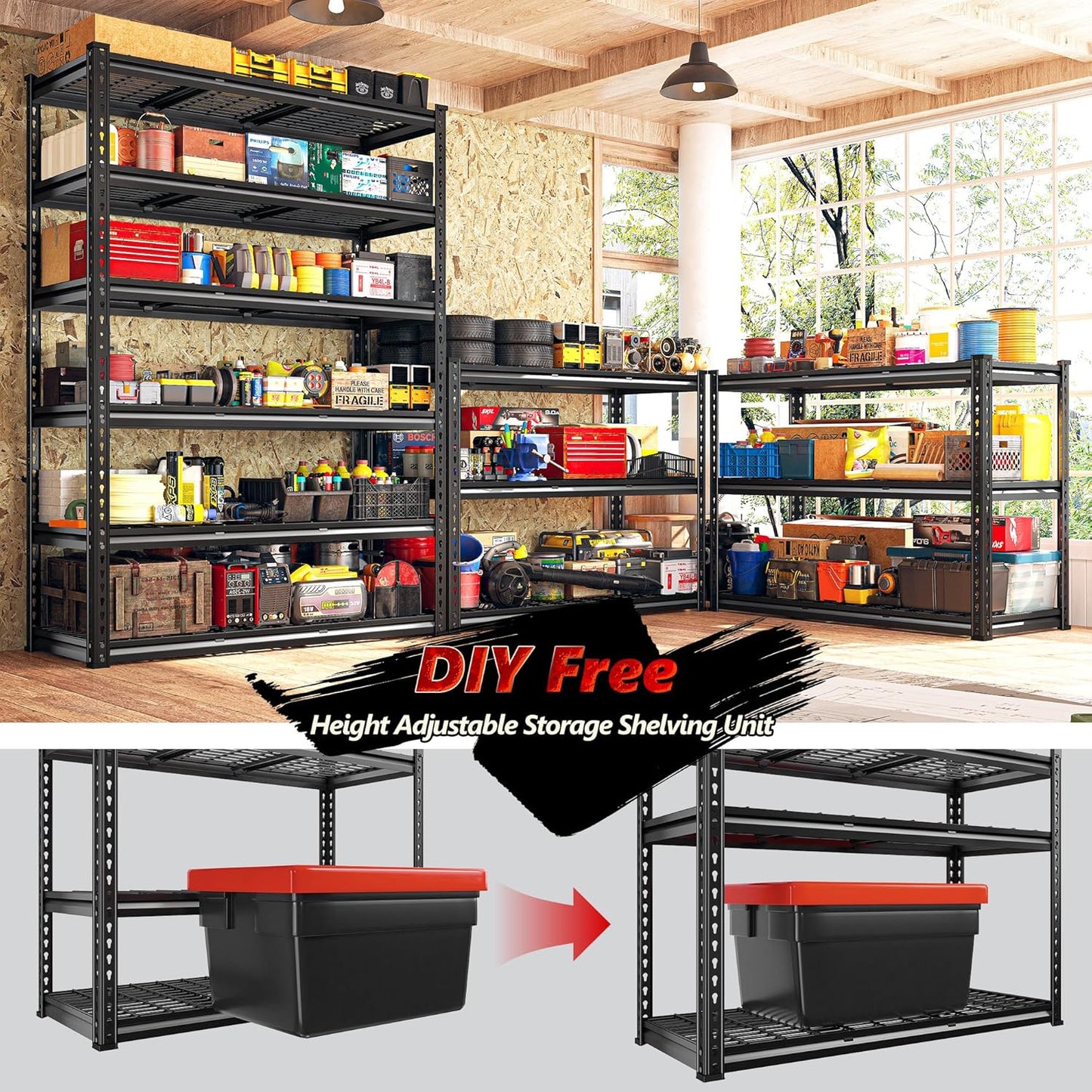 REIBII 3300LBS Garage Shelving 78" H Storage Shelves Heavy Duty 6-Tier Adjustable Matel Shelving Easy Assembly Storage Shelf for Garage Basement Warehouse Pantry, 48" W X 18" D X 78" H