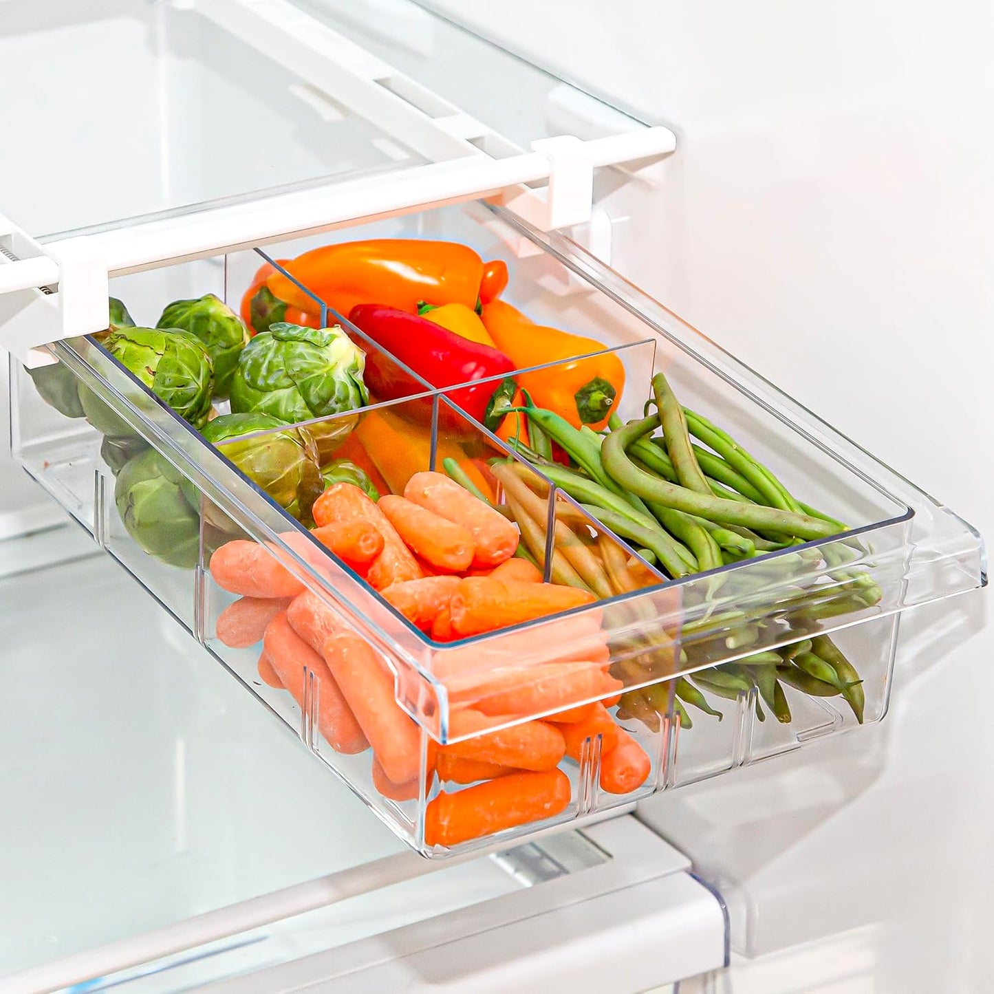 BINO | Pull-out Fridge Organizer | THE HANGER COLLECTION | Fridge Drawer Organizer with 2 Dividers | Clear Pantry Drawer Organizers | Shelf Holder Storage Drawers for Fruits, Veggies & Drinks