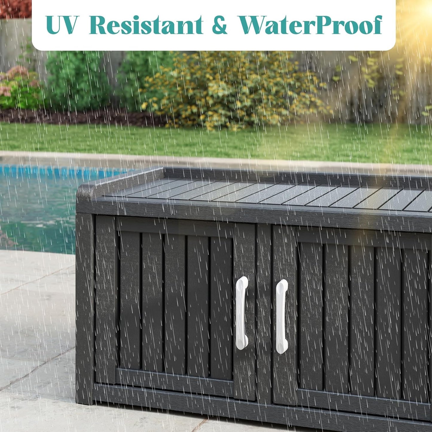 KAMABOKO Outdoor Shoe Storage Cabinet Waterproof UV-Resistant, Entryway Storage Bench Indoor Outdoor with 3 Barn Doors, Adjustable Shelves for Entryway, Bedroom, Hallway,Living Room(Black)