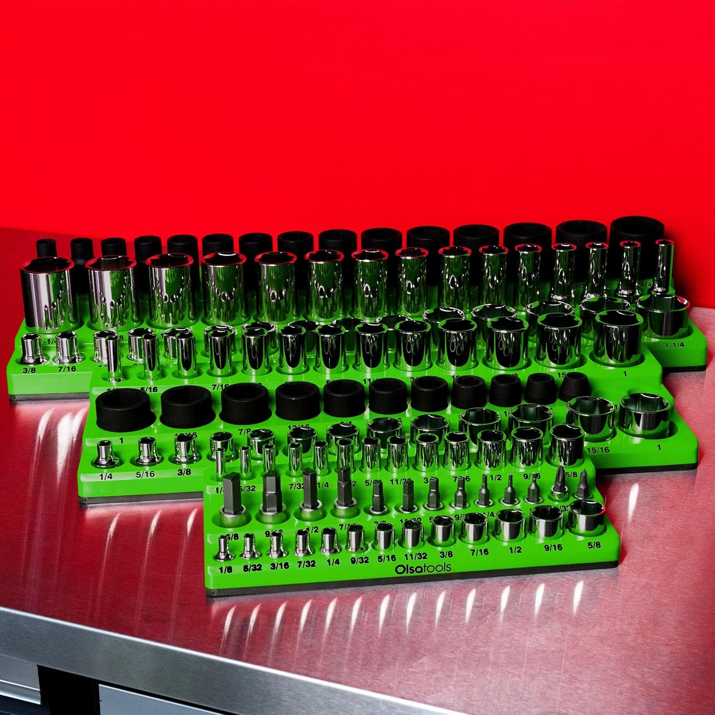 Olsa Tools Magnetic Socket Organizer | 6pc Socket Holder Kit | 1/2-Inch, 3/8-Inch, & 1/4-Inch Drive | Socket Organizers For Toolboxes | Black | Holds 273 | Professional-Grade Tool Organizer |Part 1666