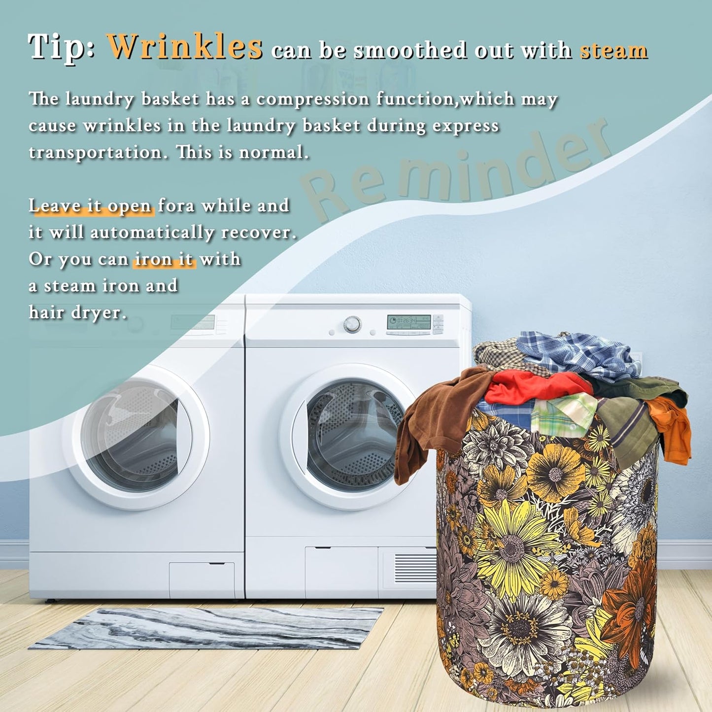 Retro Sunflower Flower Laundry Hamper With Handles Foldable Oxford Cloth Daisy Floral Tote Bag Colorful Laundry Basket Clothes Toy Storage Bucket 8.9"x16.5"For Bathroom/Laundry/Bedroom