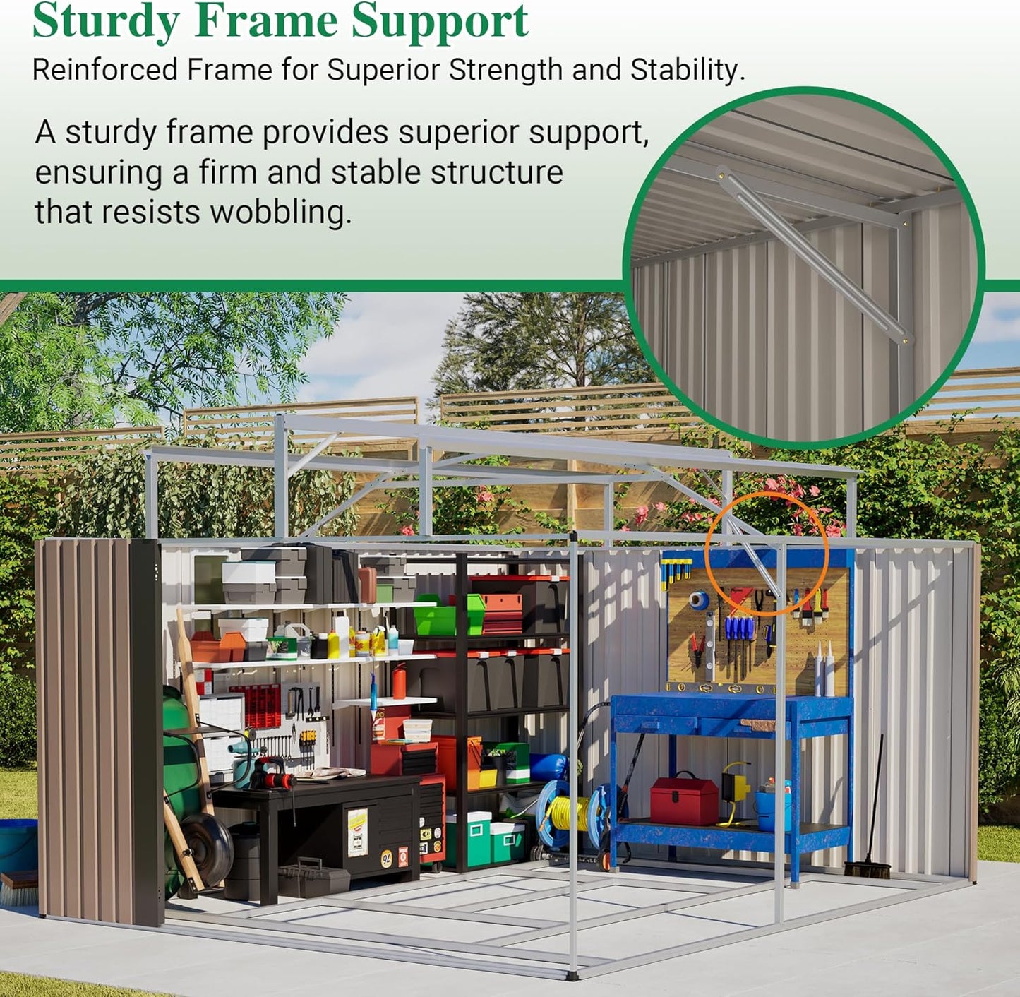 Large Outdoor Storage Shed, 10' X 12' Metal Galvanized Steel Garden Sheds with 4 Vents & 2 Windows, Utility Tool Shed for Backyard, Patio, Lawn,Brown