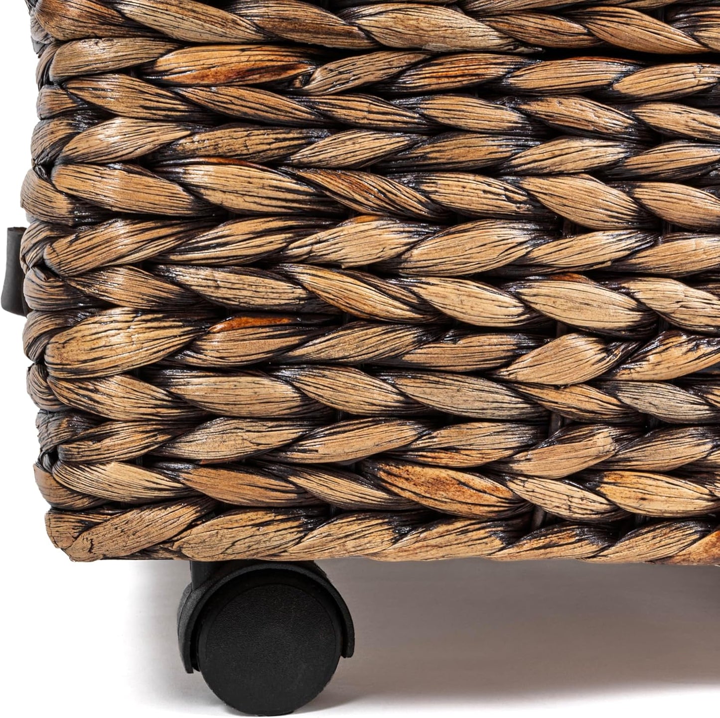 happimess BSK1006B 26.38" Chett Minimalist Hand-Woven Hyacinth/Wood Underbed Storage Bin with Wheels and Handles for Storage and Decoration in Bathroom, Bedroom,Closet,Entryway, Guest Room, Brown Wash