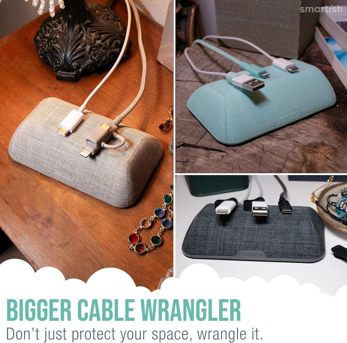 Smartish® Magnetic Cord Holder - Bigger Cable Wrangler Stocking Stuffer Organizer with Magnet Clips for Charger Management on Desktop, Nightstand - Holds 6+ Cables - No. 2 Pencil Gray