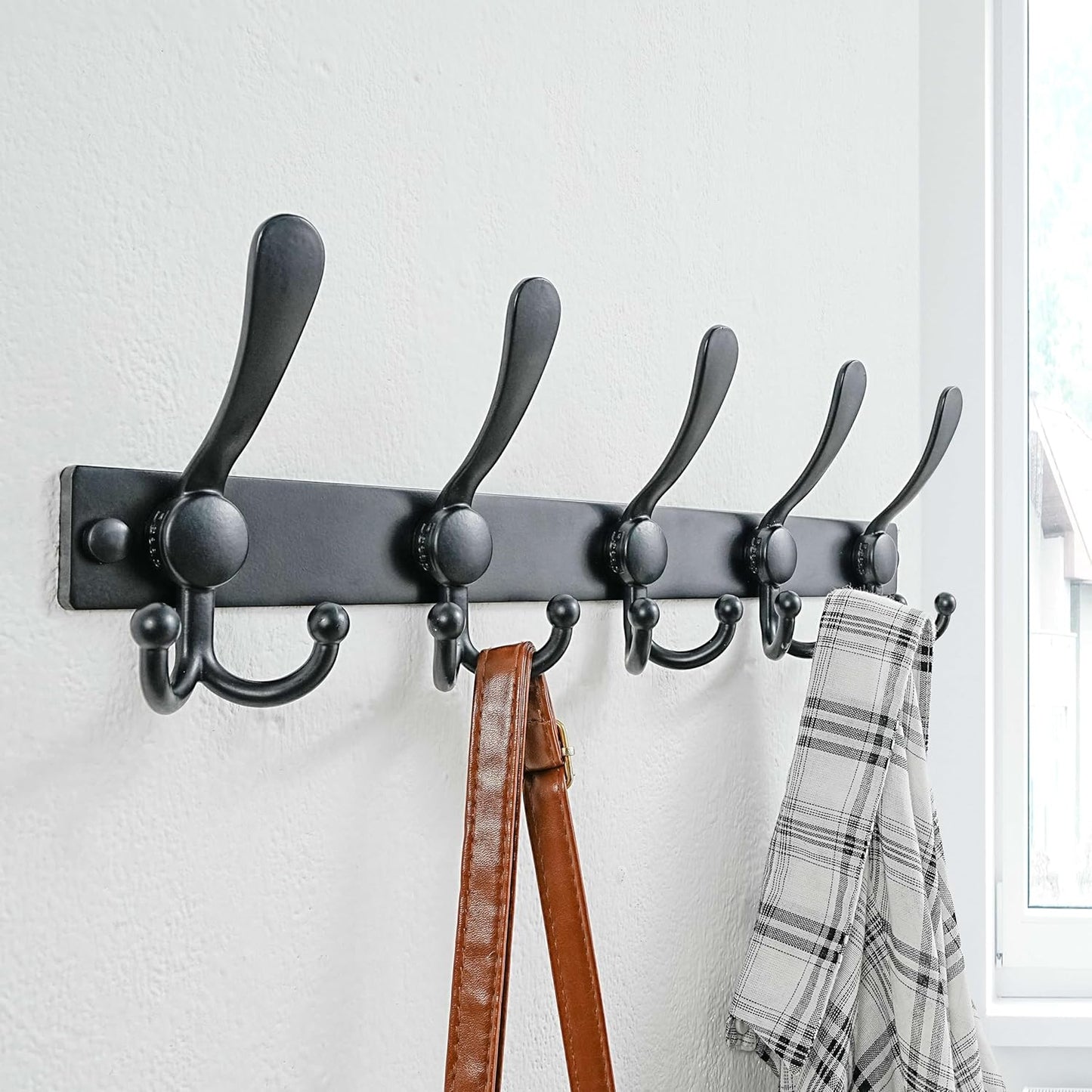 Dseap Coat Rack Wall Mount 2.0 Pro: Heavy Duty 300% Thicker, 16" Stud Mount, Stainless Steel Wall Coat Hooks Hanger for Clothes Jackets Hats Entryway Closet, MaxStrong Series, Black, Pack of 2