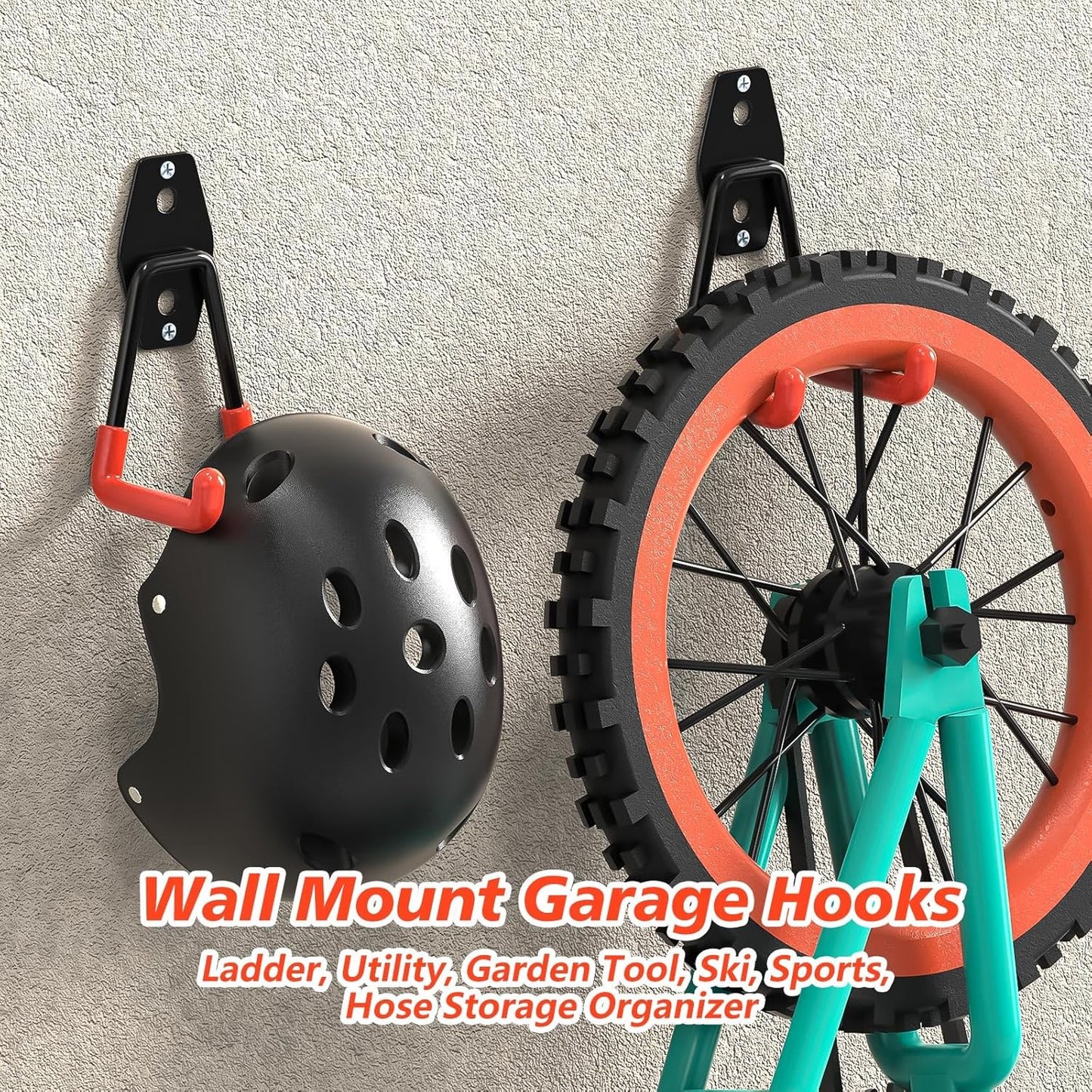 4 Pack Heavy Duty Garage Hooks,Solid Steel Wall Mount Hangers,with Anti-Slip Coating,for Hanging and Organising Ladder,Bike,Ropes,Broom,Garden,Yard and Power Tools(4.5x2.75 inch)