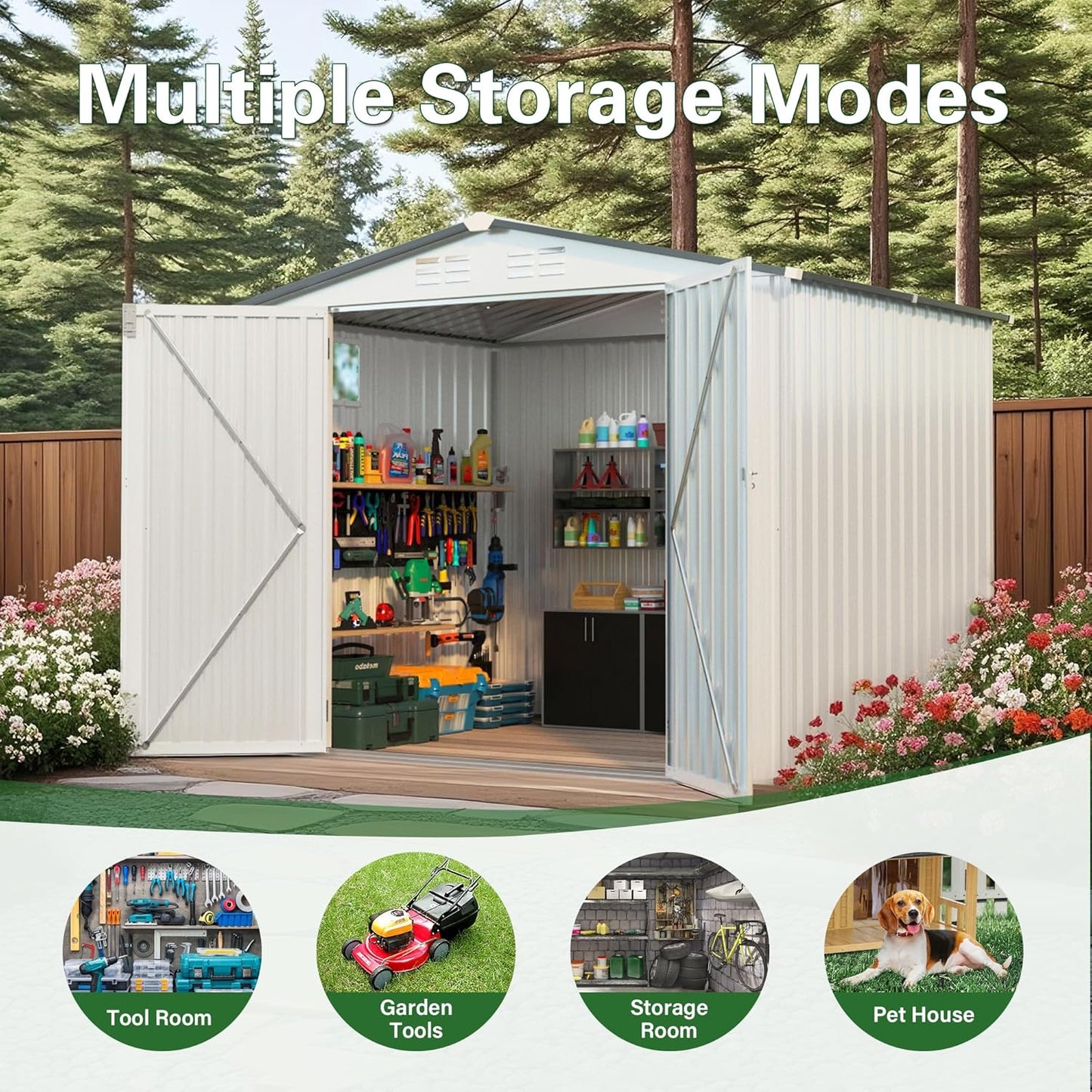 Metal Storage Shed, 8X6 FT Lockable Outdoor Tool Shed with Air Vent and Clear Windows, Galvanized Steel Garden Shed for Backyard, Patio, Garden, Bike Storage or Outdoor Use, Grey