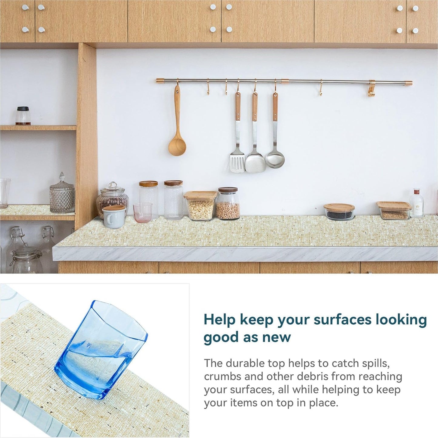 12" W x 120" L Non Adhesive Shelf Liner Kitchen Drawer Liner Pantry Liner for Shelves Cupboard Liner Kitchen Cabinet Cover Easy to Trim