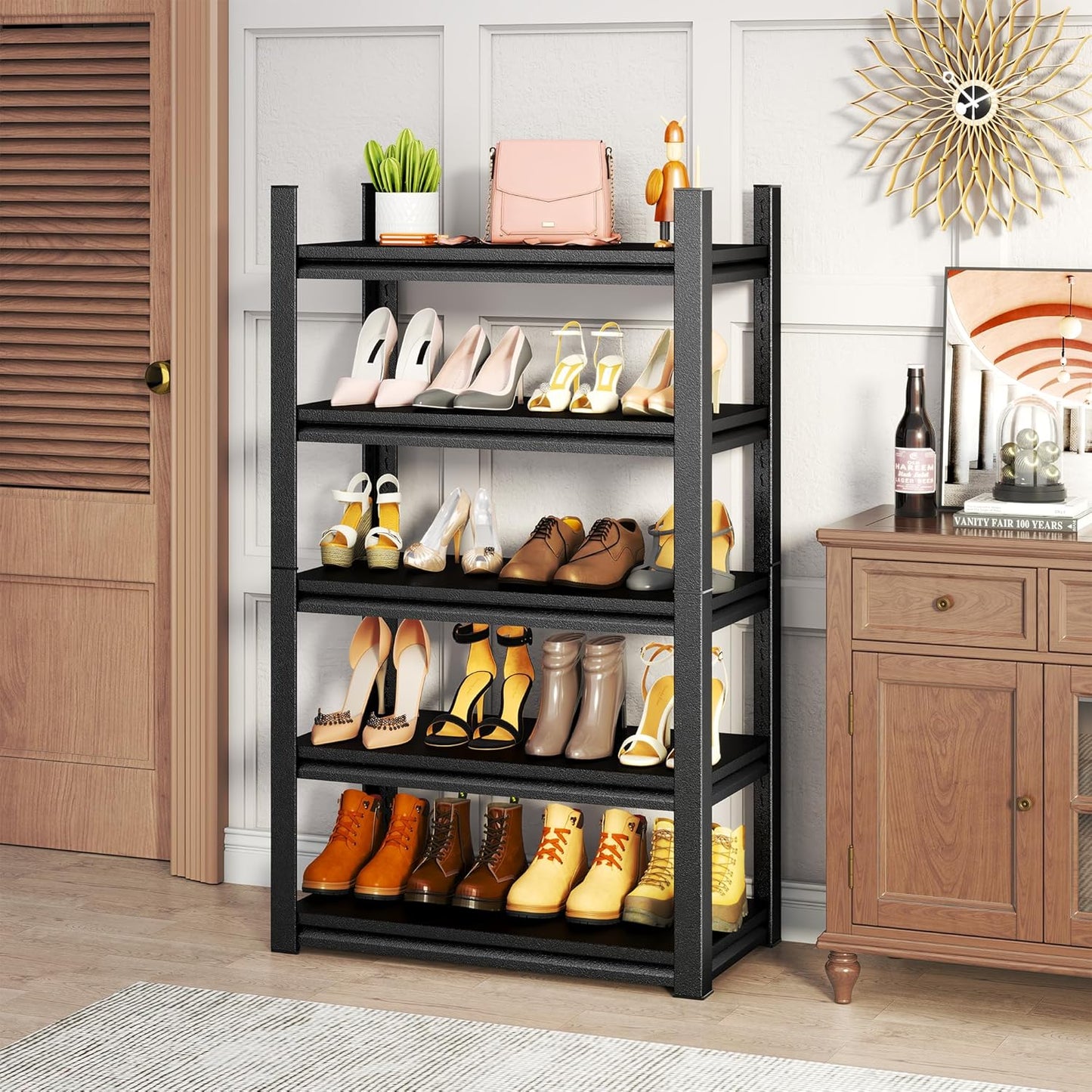 Storage Shelves, Garage Metal Shelving Unit, Adjustable, Double-Layer Column with Reinforced Ribs, Heavy-Duty, Capable of Bearing 600-3600 lbs (Black, 47''W*24''D*54''H, 4-Tier)