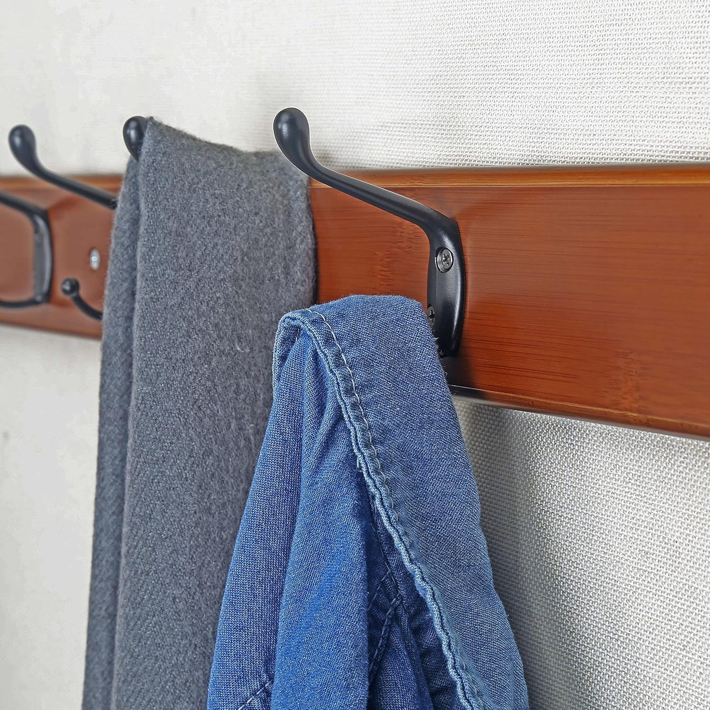 Dseap Coat Rack Wall Mounted: 10-Hooks, 16" Hole to Hole, 38-1/4" Long, Wood Coat Hooks Wall Mounted, Hook Rack, Hook Rail, Hooks for Hanging Coats, Brown & Black