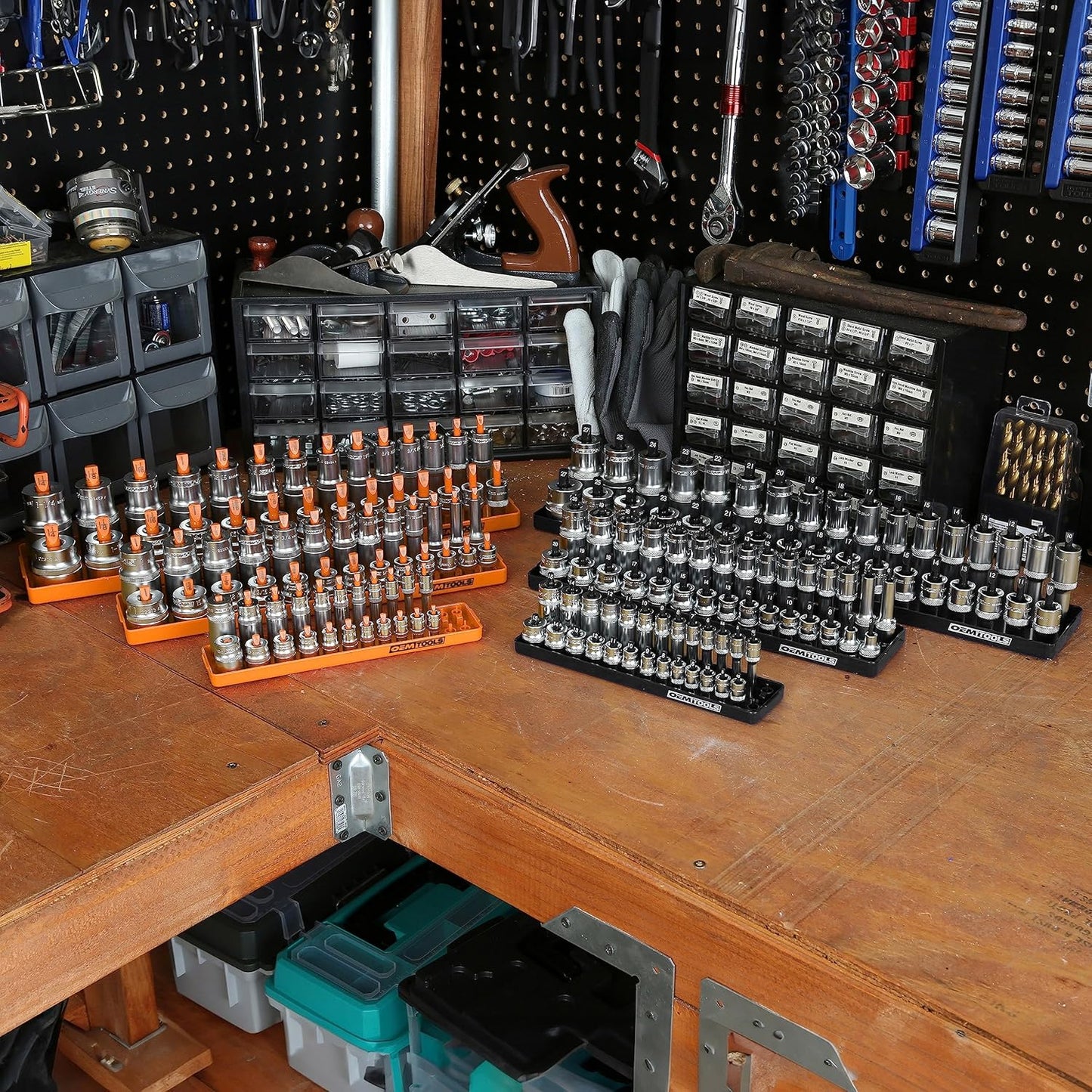 OEMTOOLS 22418 Magnetic Socket Organizer Set, 6-Piece Holder Set Includes 1/4", 3/8", 1/2" Drive Metric SAE Socket Trays, Tool Box Organizer, Christmas Gift for Men(Sockets not Included)