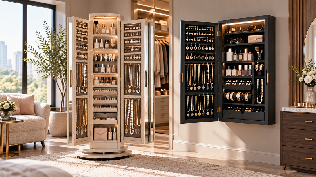 360° Swivel Jewelry Armoire vs Wall-Mounted Jewelry Cabinet: Which Is Better for a Large Collection?