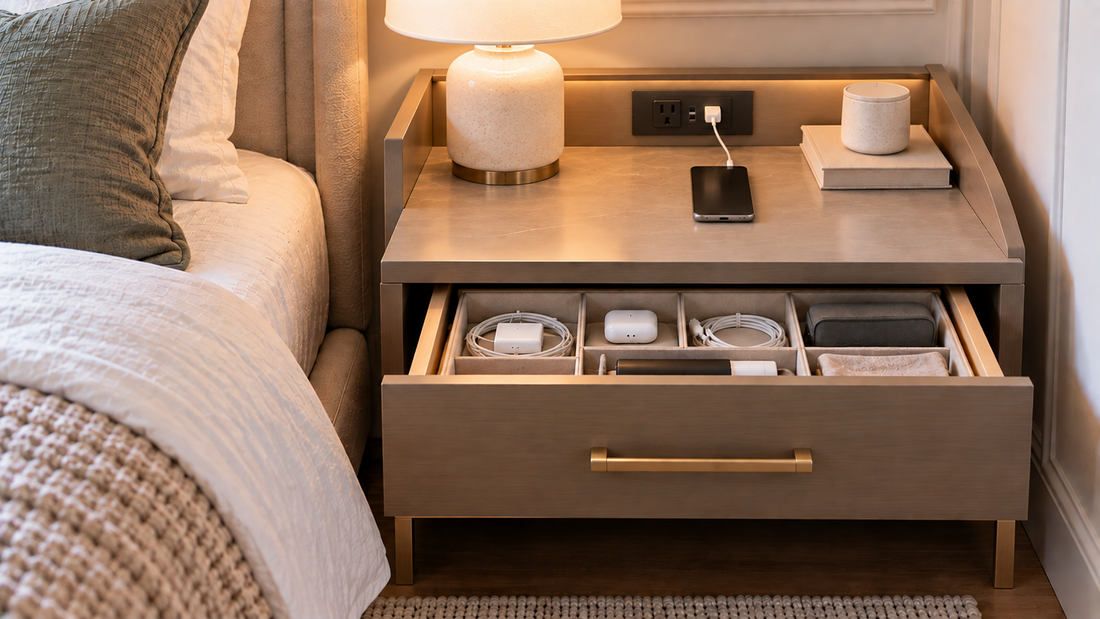 How to Keep Charging Cables From Taking Over the Surface of a Nightstand With Built-In Power