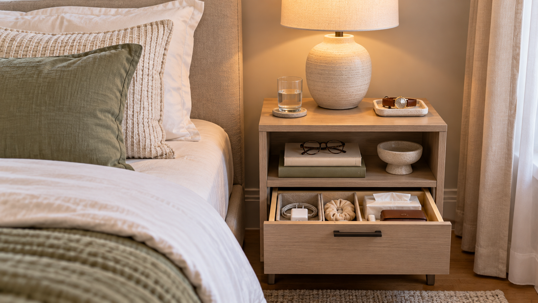 How to Organize a Nightstand When You Need Some Items Visible and Others Hidden