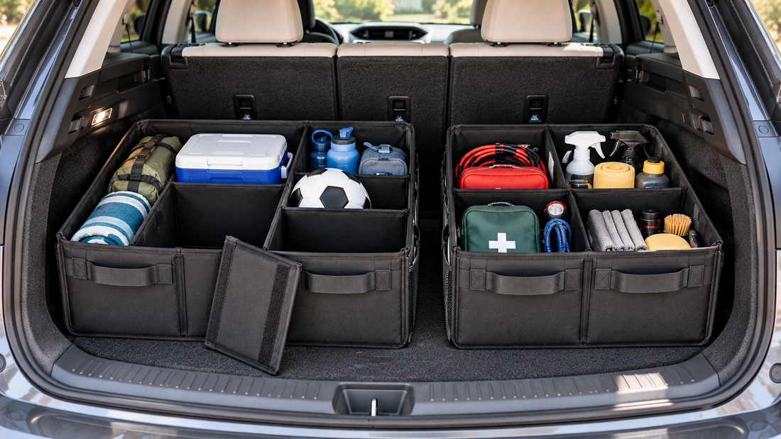 Car trunk organizers comparing removable adjustable dividers with fixed compartments for organizing changing and regularly carried cargo.
