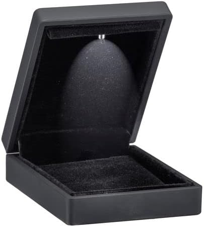 Allure - Luxury Pendant Box With LED Light, Square Shaped Elegant Diamond Pendant Case, For Unique Proposal, Engagement Or Wedding, Small, Black Velvet Interior Jewelry Display Gift Box.