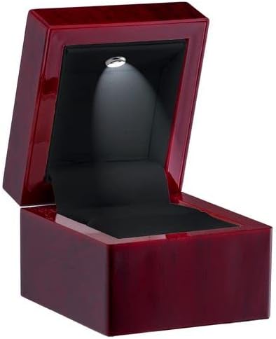 Allure - Luxury Ring Boxes With LED Light, Square Shaped Elegant Diamond Ring Case, For Unique Proposal Or Wedding, Small, Mahogany Wood With Black Leatherette Insert Jewelry Display Gift Box. 6 Boxes