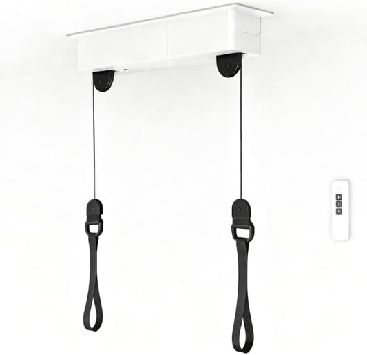 Electric Bike Ceiling Hoist Lift, 50 lbs Capacity, Motorized Dual-Point Garage Bike Storage with Remote Control, Automatic Brake & Safety Limit Switch, Easy Install for Mountain & Road Bikes