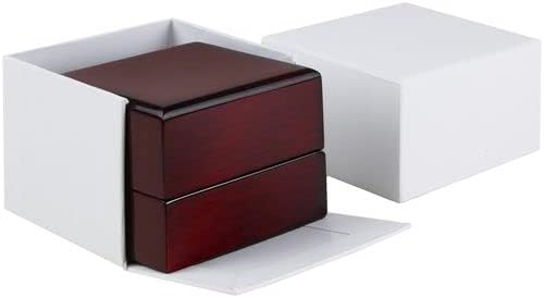 Allure - 2 Pack, Luxury Ring Box With LED Light, Authentic Mahogany Wood With White Leatherette Insert, Square Elegant Diamond Ring Case For Unique Proposal Or Wedding, Small Jewelry Display Gift Box.