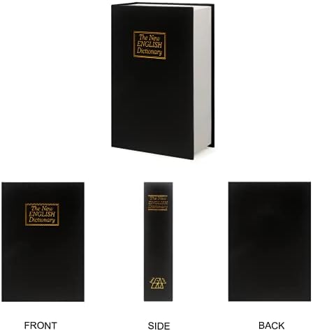 Leather Book Safe (Size 8.7"×6"×2") Real Paper Secret for Jewelry, Money and Cash, Diversion Book Safe,Hollow with Hidden,Key Lock (M, Black-Key)