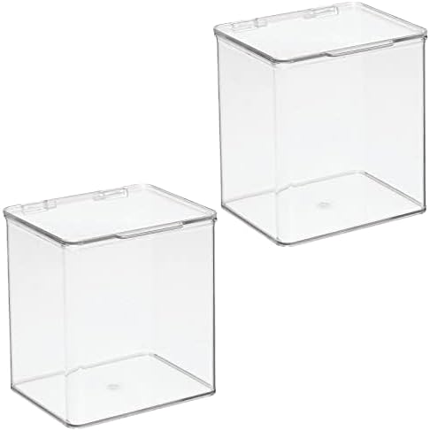 mDesign Kids Plastic Stackable Toy Storage Organizer Box Container with Hinged Lid for Storing Action Figures, Crayons, Building Blocks, Puzzles, Wood Construction Sets, Cars, 2 Pack - Clear