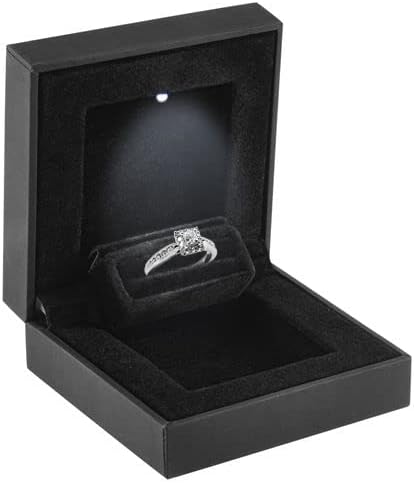 Allure - Bulk Case Of 12, Slim Ring Box With LED Light, Square Shaped Elegant Flat Diamond Ring Case, Small, Black Velvet Interior Jewelry Display Gift Box For Unique Proposal, Engagement Or Wedding