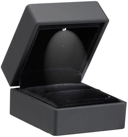 Allure - Luxury Ring Box With LED Light, Square Shaped Elegant Diamond Ring Case, For Unique Proposal, Engagement Or Wedding, Small, Black Velvet Interior Jewelry Display Gift Box For Promise Rings.