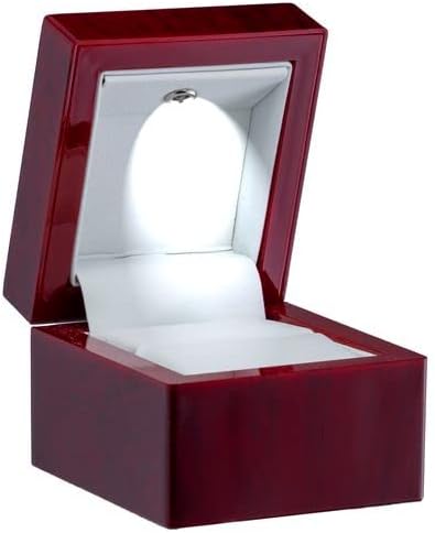 Allure - Luxury Ring Boxes With LED Light, Square Shaped Elegant Diamond Ring Case, For Unique Proposal Or Wedding, Small, Mahogany Wood With White Leatherette Insert Jewelry Display Gift Box. 6 Boxes