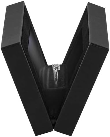 Allure - Bulk Case Of 12, Slim Ring Box With LED Light, Square Shaped Elegant Flat Diamond Ring Case, Small, Black Velvet Interior Jewelry Display Gift Box For Unique Proposal, Engagement Or Wedding