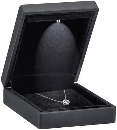 Allure - Luxury Pendant Box With LED Light, Square Shaped Elegant Diamond Pendant Case, For Unique Proposal, Engagement Or Wedding, Small, Black Velvet Interior Jewelry Display Gift Box.