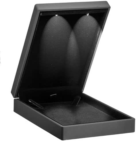 Allure - Bulk Case Of 12 - Small Necklace Box With LED Light, Square Shaped, Elegant Diamond Necklace Case, For Unique Proposal Or Wedding, Luxury Black Velvet Interior Jewelry Display Gift Box.