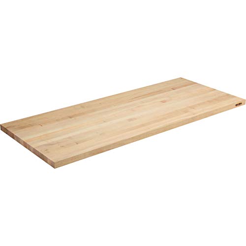 Global Industrial Adjustable Height Workbench C-Channel Leg, Maple Butcher Block Square Edge, 96"W x 36"D, Gray
