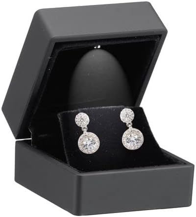 Allure - Luxury Earring Box With LED Light, Square Shaped Elegant Diamond Earring Case, For Unique Proposal, Engagement Or Wedding, Small, Black Velvet Interior Jewelry Display Gift Box.