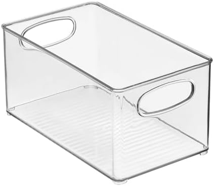 mDesign Plastic Home Closet Organizer - Basket Storage Holder Bin w/ Handles for Bedroom, Bathroom, Cabinet Shelves, Entryway, and Hallway - Holds Sweaters, Purses - Ligne Collection - 2 Pack - Clear