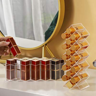 Lipstick Holder Organizer 16 Spaces Acrylic Stackable Fish Shape Lipstick Tower, Lip Gloss Storage Stand, Perfect for Lipgloss Organizers Makeup Vanity Display, Clear (1 Pack)