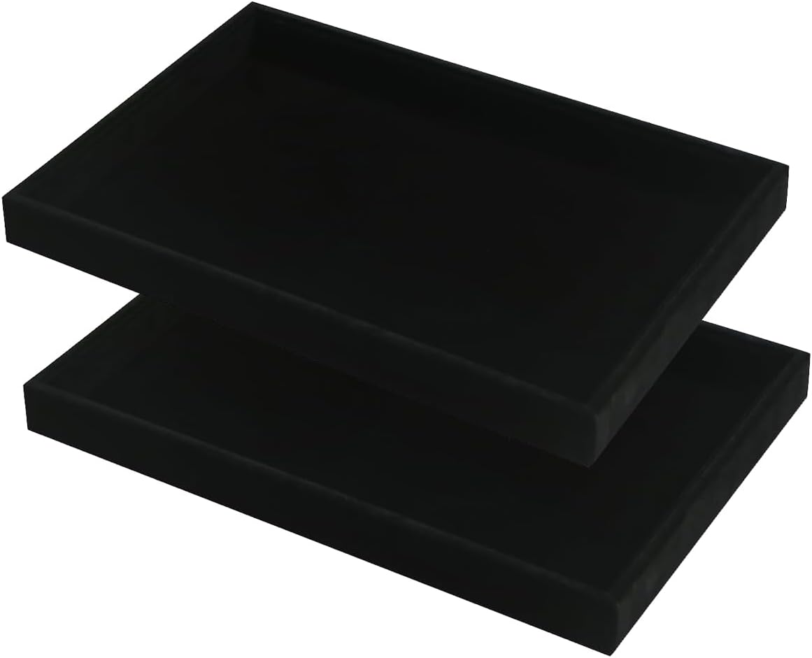 2pcs/Set Velvet Jewelry Tray, Grids Large Storage Tray for Bracelet Bangle Beads Display, Jewellery Organizer Box Tray for Home Drawer or Shop Store Selling Show (Black Velvet)